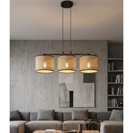 Luster na sajli ECO 3xE27/15W/230V bež/ratan