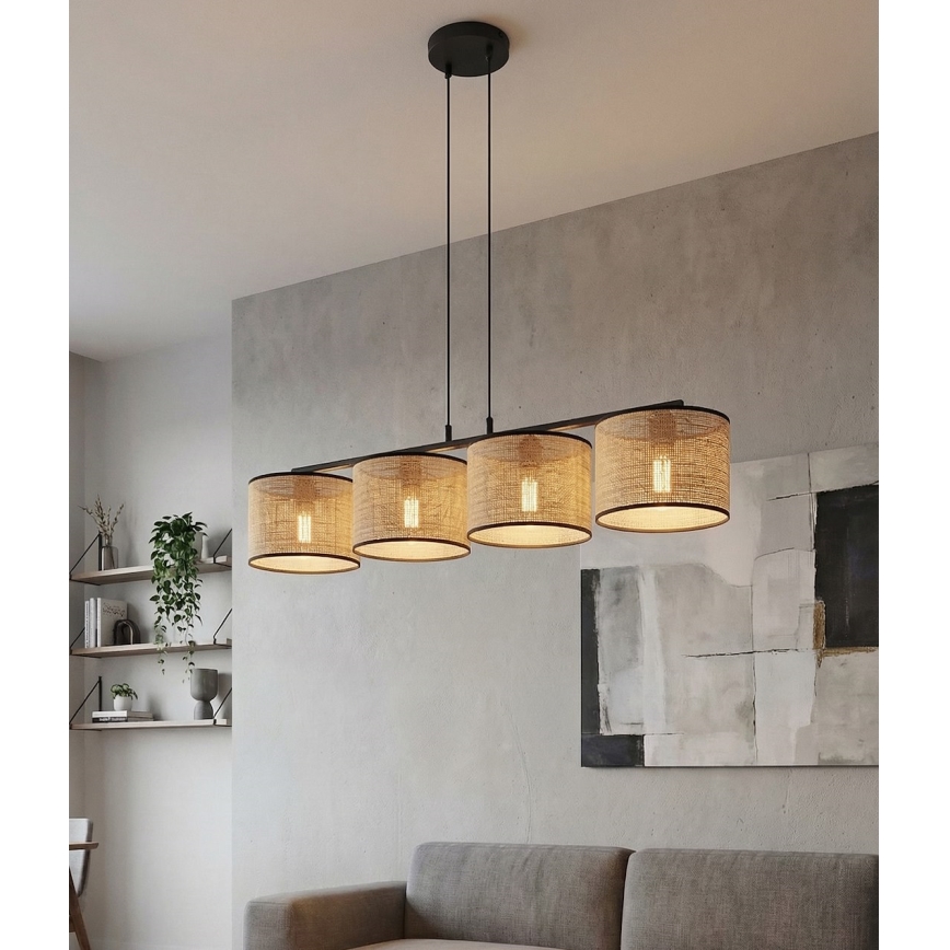 Luster na sajli ECO 4xE27/15W/230V bež/ratan