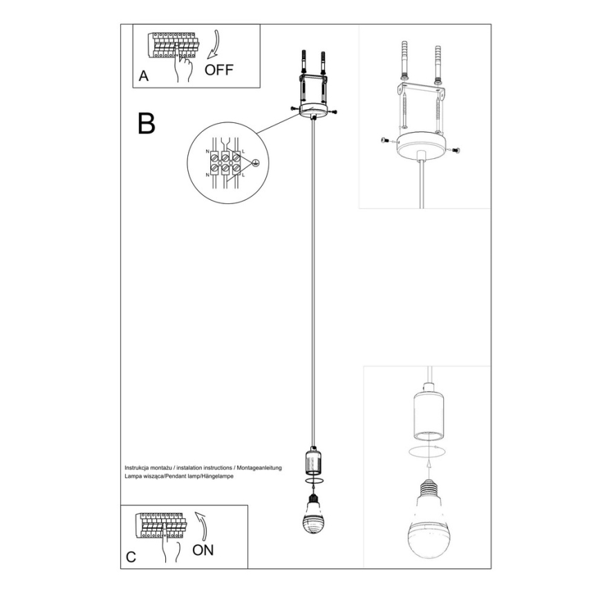 Luster na sajli EDISON 1xE27/60W/230V crna