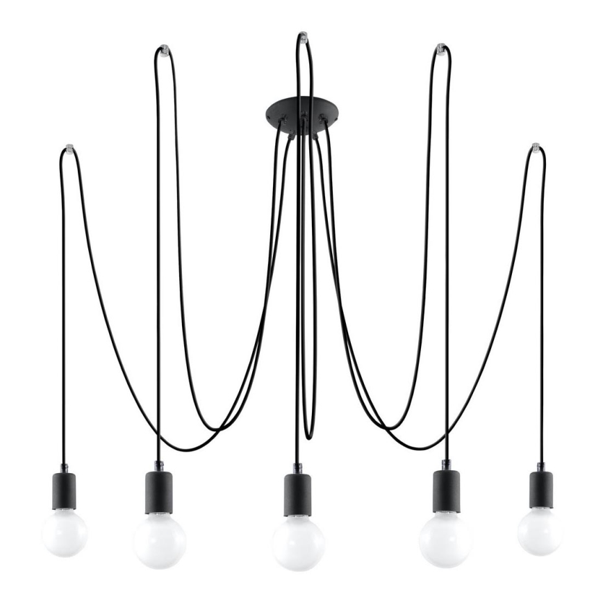 Luster na sajli EDISON 5 5xE27/60W/230V pauk crna