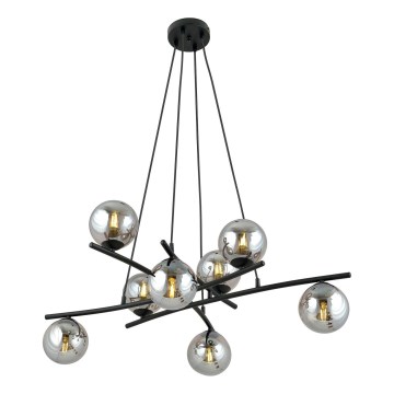 Luster na sajli ESSA 8xE14/10W/230V crna/dimna