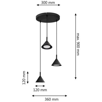 Luster na sajli ETNA 3xGX53/10W/230V crna