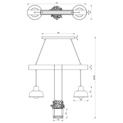 Luster na sajli FLORA 2xE27/60W/230V