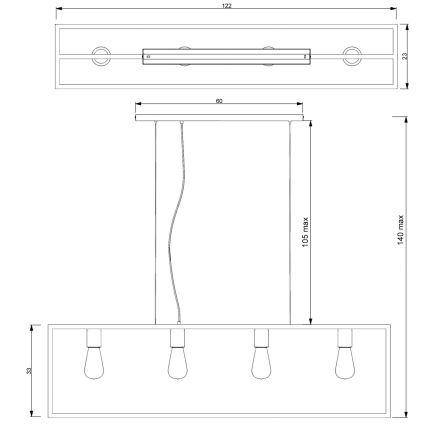 Luster na sajli FRAME 4xE27/60W/230V bakar