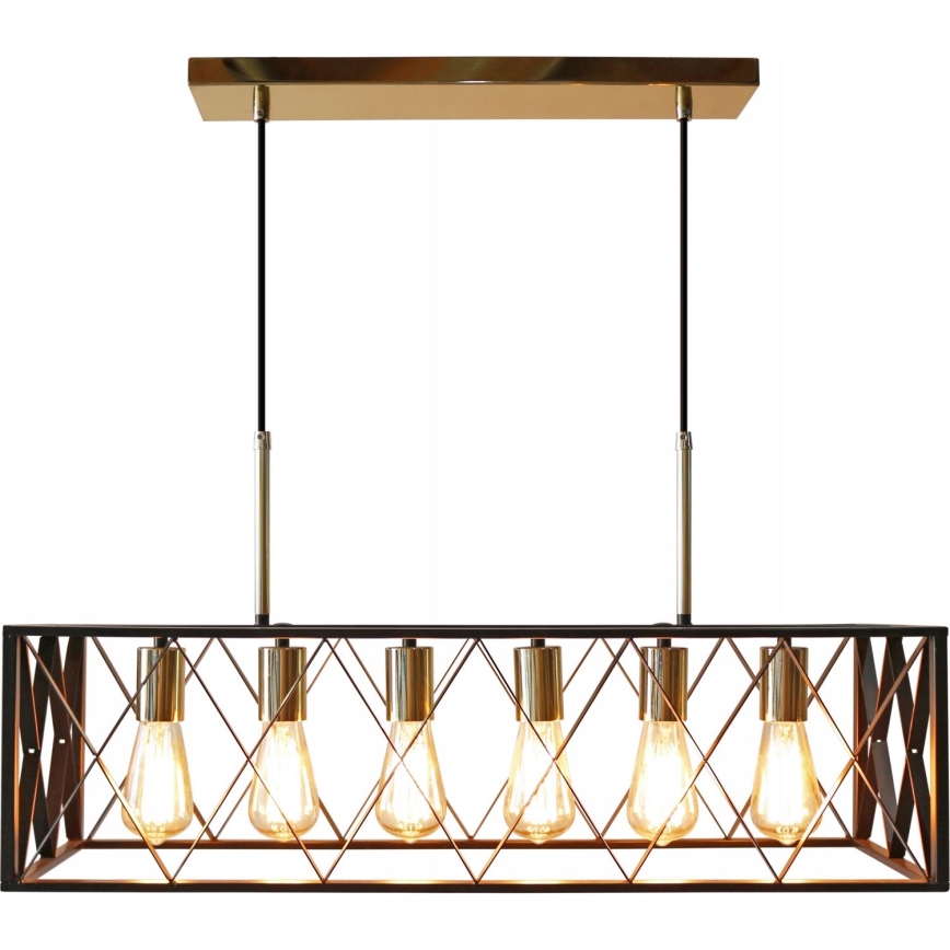 Luster na sajli FRAME 6xE27/60W/230V crna/zlatna