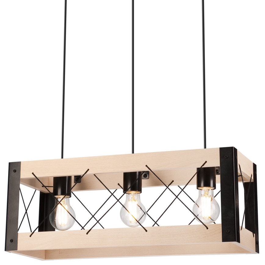 Luster na sajli FRIDA 3xE27/60W/230V crna/bež bukva