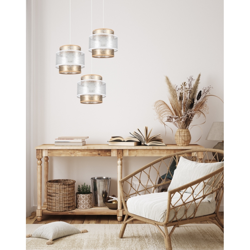 Luster na sajli GABI 3xE27/60W/230V zlatna/bijela pr. 45 cm