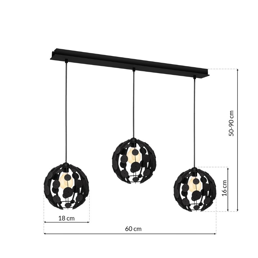 Luster na sajli GAIA 3xE27/60W/230V crna/smeđa