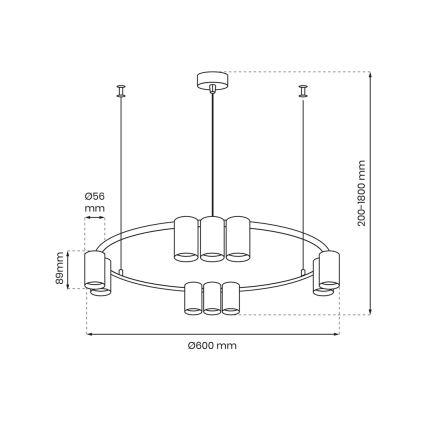 Luster na sajli GENESIS 10xGU10/8W/230V crna