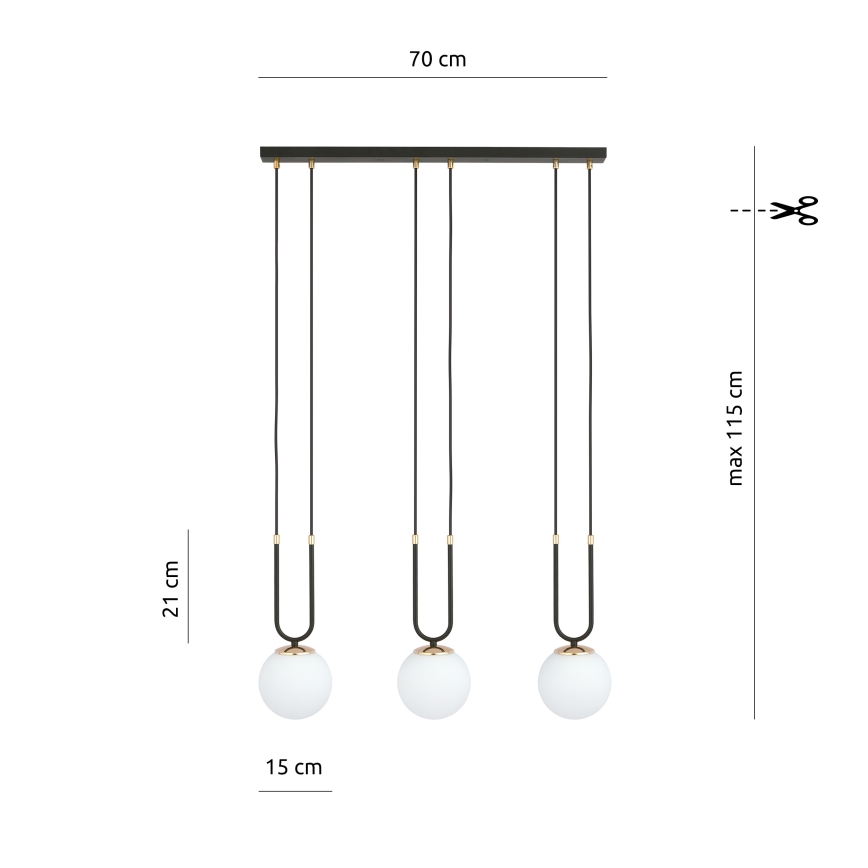 Luster na sajli GLAM 3xE14/10W/230V crna