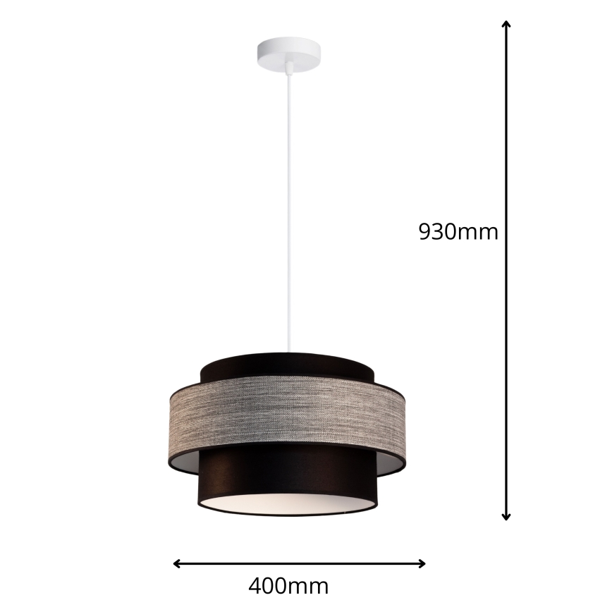 Luster na sajli GRACE 1xE27/60W/230V crna/siva