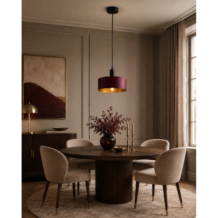 Luster na sajli HAKI 1xE27/60W/230V bordo/crna