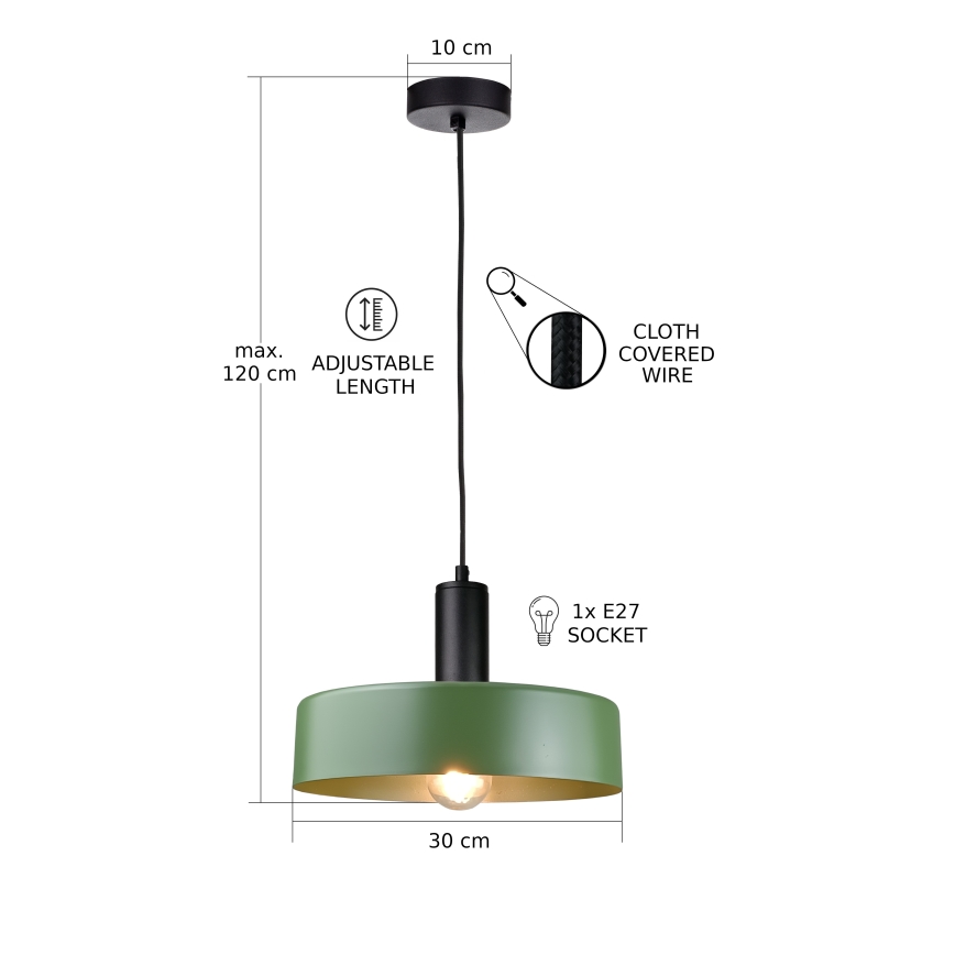 Luster na sajli HAKI 1xE27/60W/230V zelena/crna
