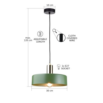 Luster na sajli HAKI 1xE27/60W/230V zelena/crna/sjajni krom