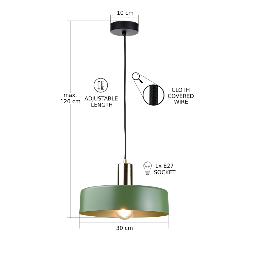 Luster na sajli HAKI 1xE27/60W/230V zelena/crna/sjajni krom