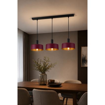 Luster na sajli HAKI 3xE27/60W/230V bordo/crna