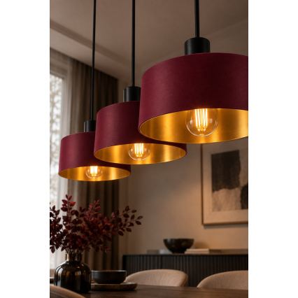 Luster na sajli HAKI 3xE27/60W/230V bordo/crna