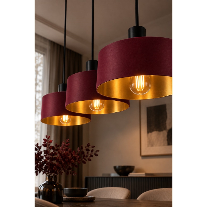 Luster na sajli HAKI 3xE27/60W/230V bordo/crna