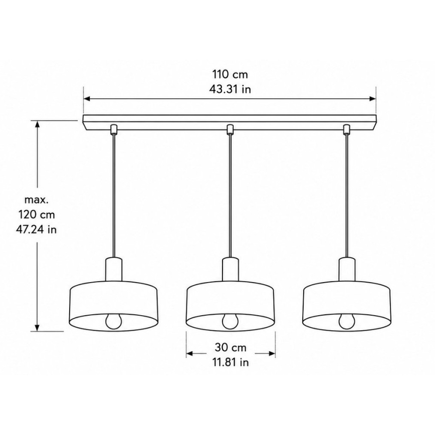 Luster na sajli HAKI 3xE27/60W/230V bordo/crna