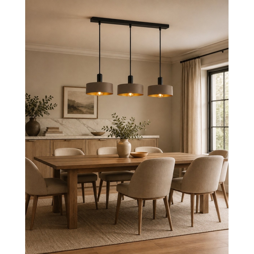Luster na sajli HAKI 3xE27/60W/230V smeđa/crna