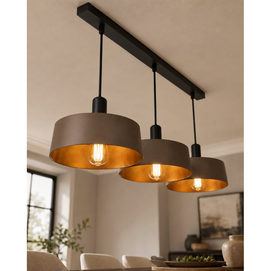Luster na sajli HAKI 3xE27/60W/230V smeđa/crna