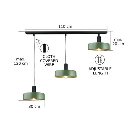 Luster na sajli HAKI 3xE27/60W/230V zelena/crna