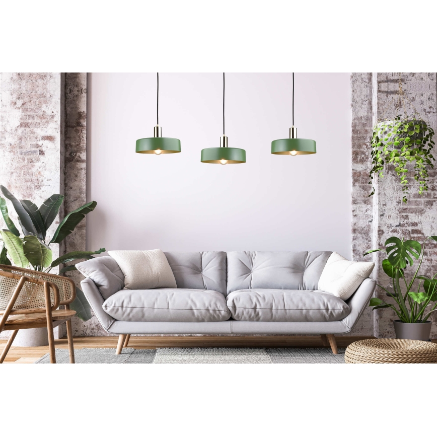 Luster na sajli HAKI 3xE27/60W/230V zelena/crna/sjajni krom