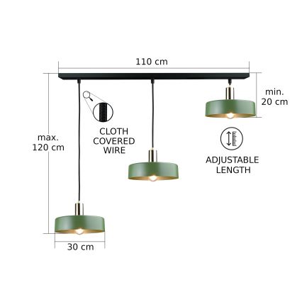 Luster na sajli HAKI 3xE27/60W/230V zelena/crna/sjajni krom