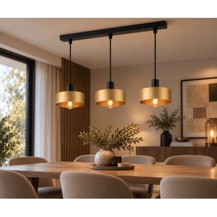 Luster na sajli HAKI 3xE27/60W/230V zlatna/crna