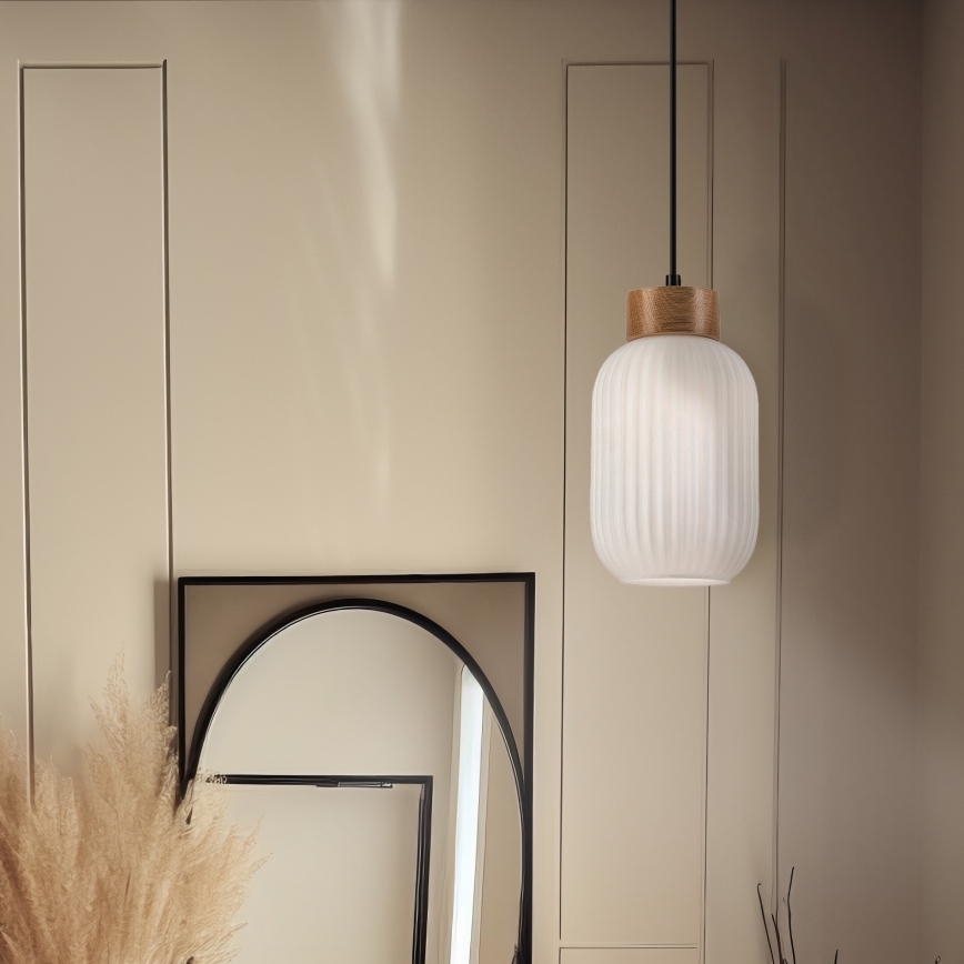 Luster na sajli HARMONY 1xE27/15W/230V pr. 14 cm bijela/hrast
