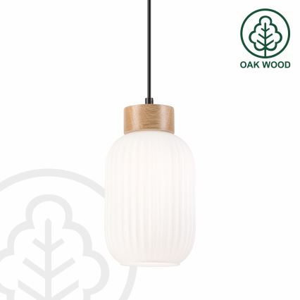 Luster na sajli HARMONY 1xE27/15W/230V pr. 14 cm bijela/hrast