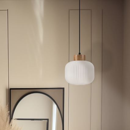 Luster na sajli HARMONY 1xE27/15W/230V pr. 20 cm bijela/hrast