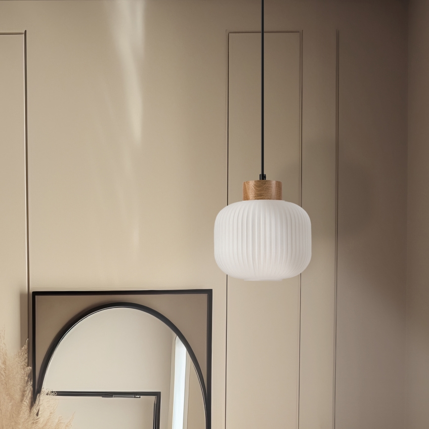 Luster na sajli HARMONY 1xE27/15W/230V pr. 20 cm bijela/hrast