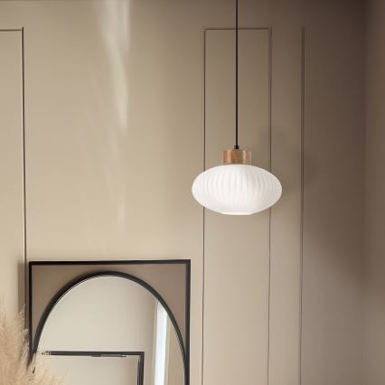 Luster na sajli HARMONY 1xE27/15W/230V pr. 25 cm bijela/hrast