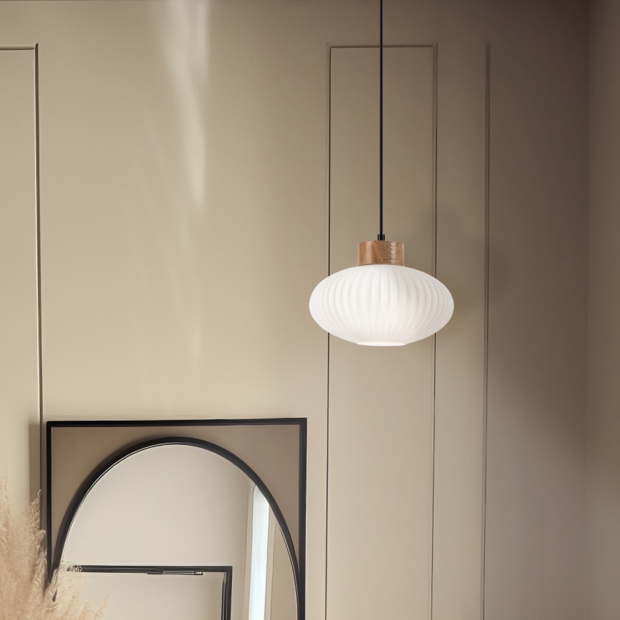 Luster na sajli HARMONY 1xE27/15W/230V pr. 25 cm bijela/hrast
