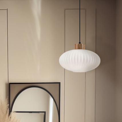 Luster na sajli HARMONY 1xE27/15W/230V pr. 30 cm bijela/hrast