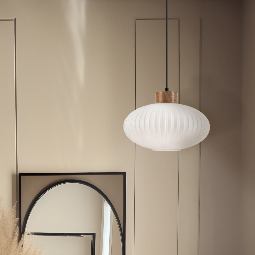 Luster na sajli HARMONY 1xE27/15W/230V pr. 30 cm bijela/hrast