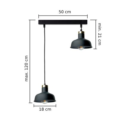 Luster na sajli HEBE 2xE27/60W/230V crna