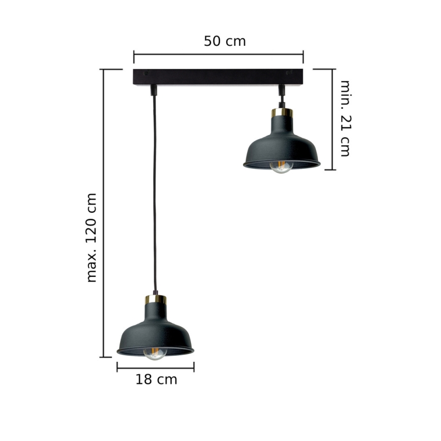 Luster na sajli HEBE 2xE27/60W/230V crna