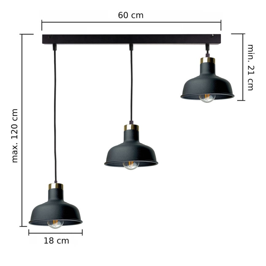 Luster na sajli HEBE 3xE27/60W/230V crna