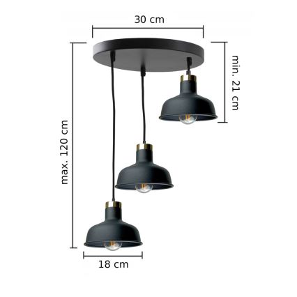 Luster na sajli HEBE 3xE27/60W/230V crna