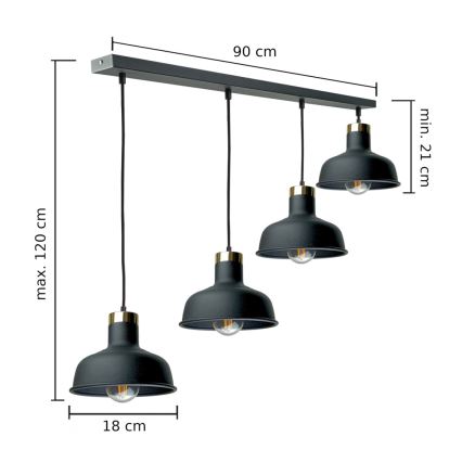 Luster na sajli HEBE 4xE27/60W/230V crna