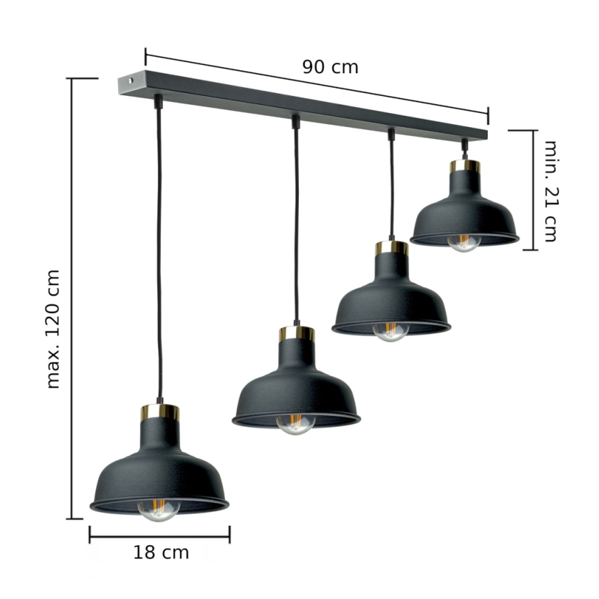 Luster na sajli HEBE 4xE27/60W/230V crna