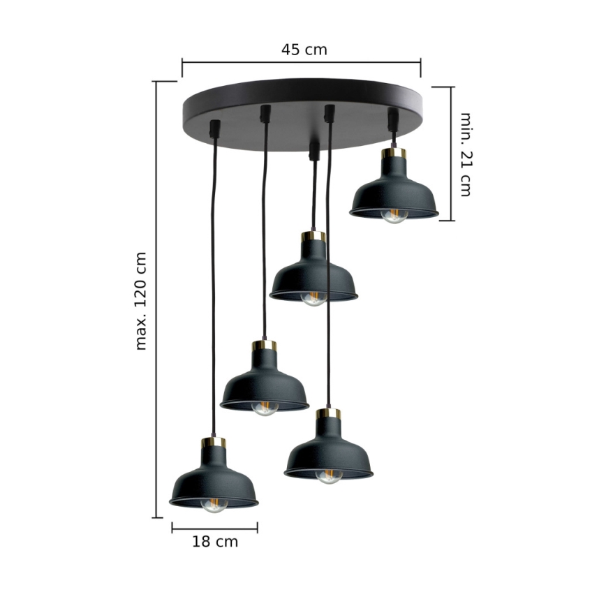 Luster na sajli HEBE 5xE27/60W/230V crna