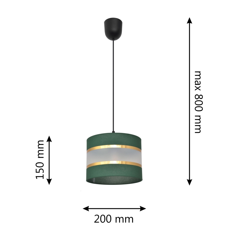 Luster na sajli HELEN 1xE27/15W/230V pr. 20 cm zelena/zlatna
