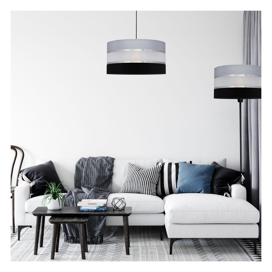 Luster na sajli HELEN 1xE27/15W/230V pr. 40 cm crna/siva/srebrna