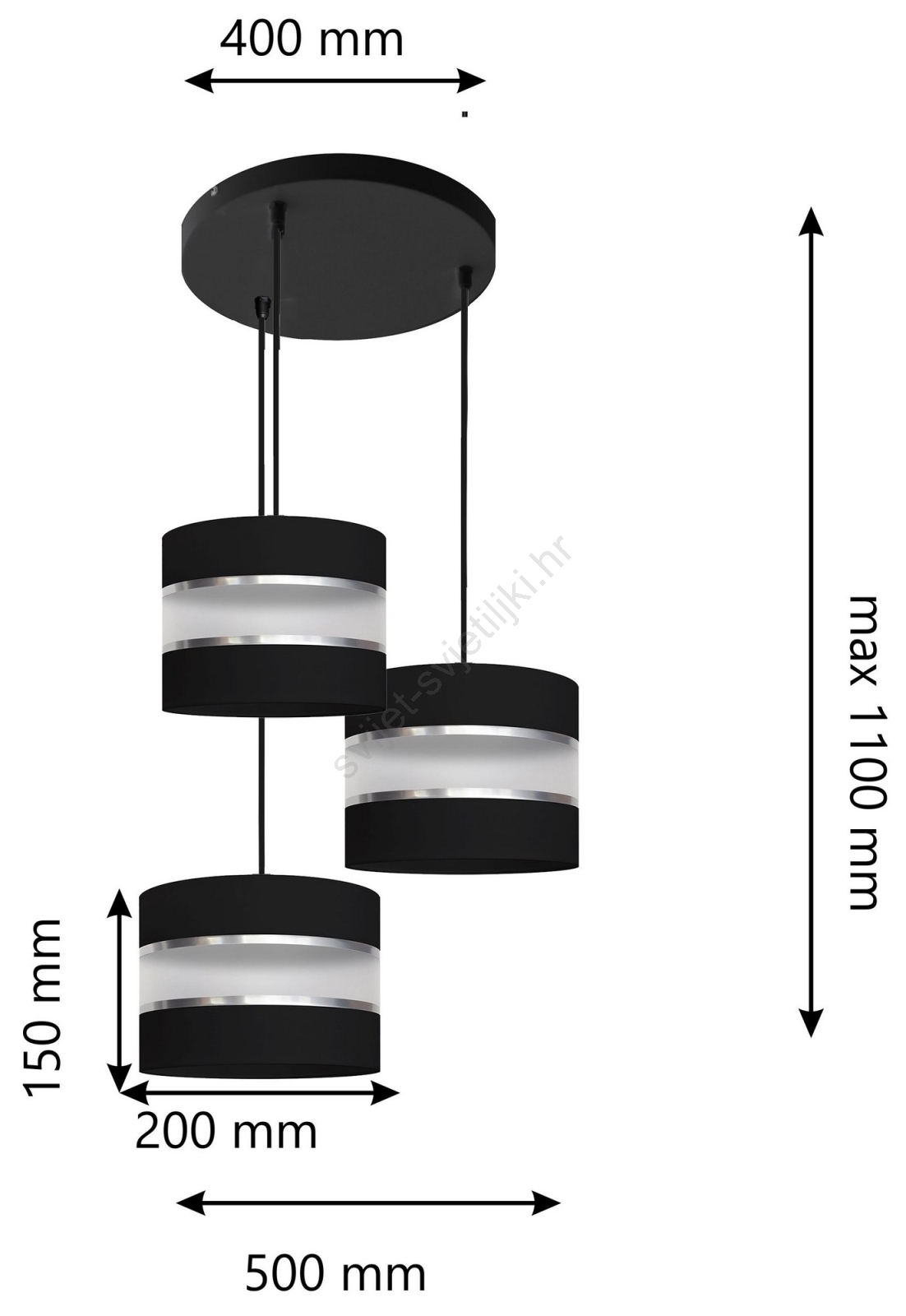 Luster na sajli HELEN 3xE27/60W/230V crna | Svijet svjetiljki