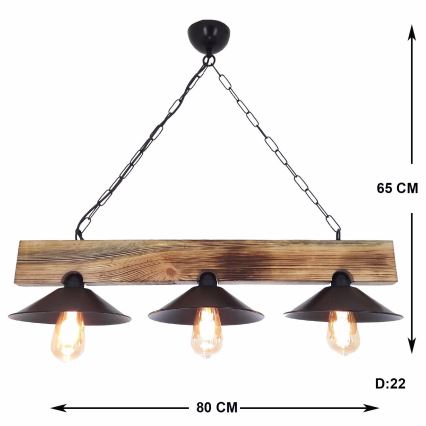 Luster na sajli HEPSI 3xE27/40W/230V smreka/orah