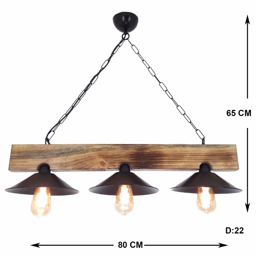 Luster na sajli HEPSI 3xE27/40W/230V smreka/orah
