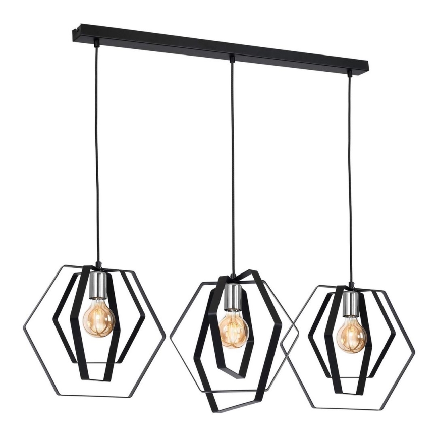 Luster na sajli HEXAGON 3xE27/60W/230V crna/sjajni krom